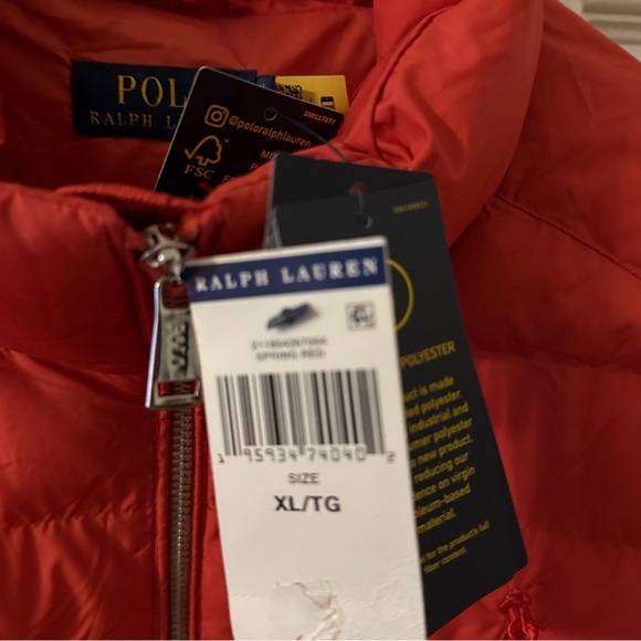POLO|Ralph Lauren-Water Repellent Puffer Jacket in, “Brilliant Red”, Size XL,NWT - Picture 13 of 15